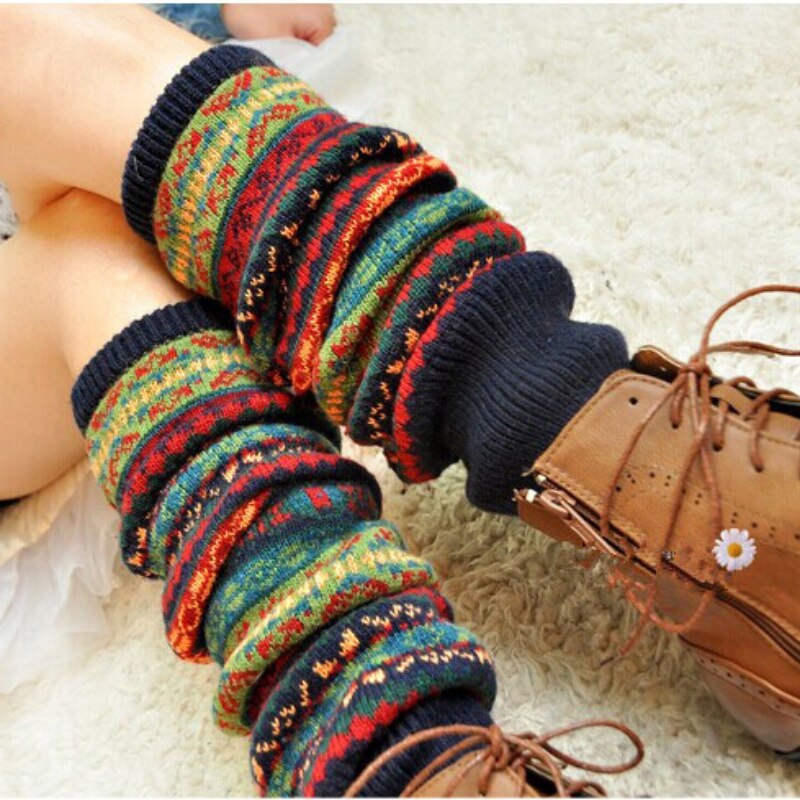 Jambières chaudes rayées pour femme, jambières au dessus du genou, tricot, couvre-jambes au Crochet, tenue de noël, hiver