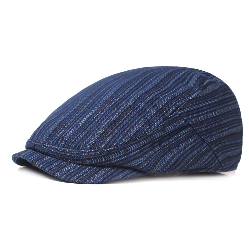 Chapeau en bec de canard respirant pour homme et femme, bérets à rayures bleues, casquette plate en coton, été automne, BLM319: BLEU CIEL