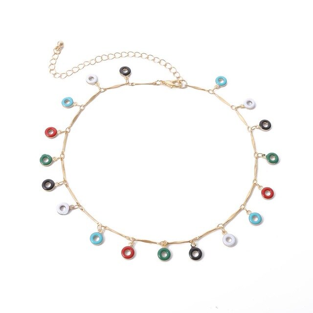 AOMU Autumn Winter Colorful Circle Geometric Splicing Choker Simple Clavicle Necklace for Women Student Jewelry: 3