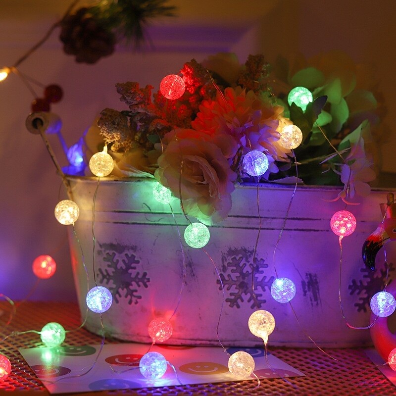 Led Lichtslingers Knop Op Batterijen Werkende Kristallen Bol Verlichting Waterdichte Zonne-Energie Patio Licht Voor Kerst Kamer Decor