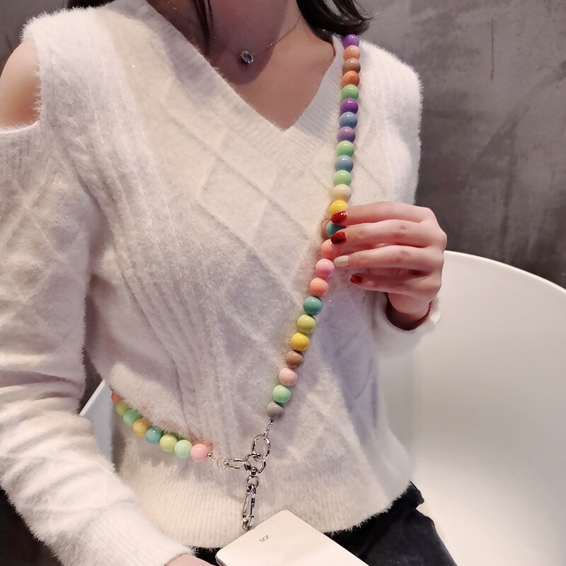 Smycz na telefon komórkowy długi czołg wiszący łańcuch perła smycz etui na telefon klip uniwersalny ręcznie robiony koralik wiszące szyi klamra