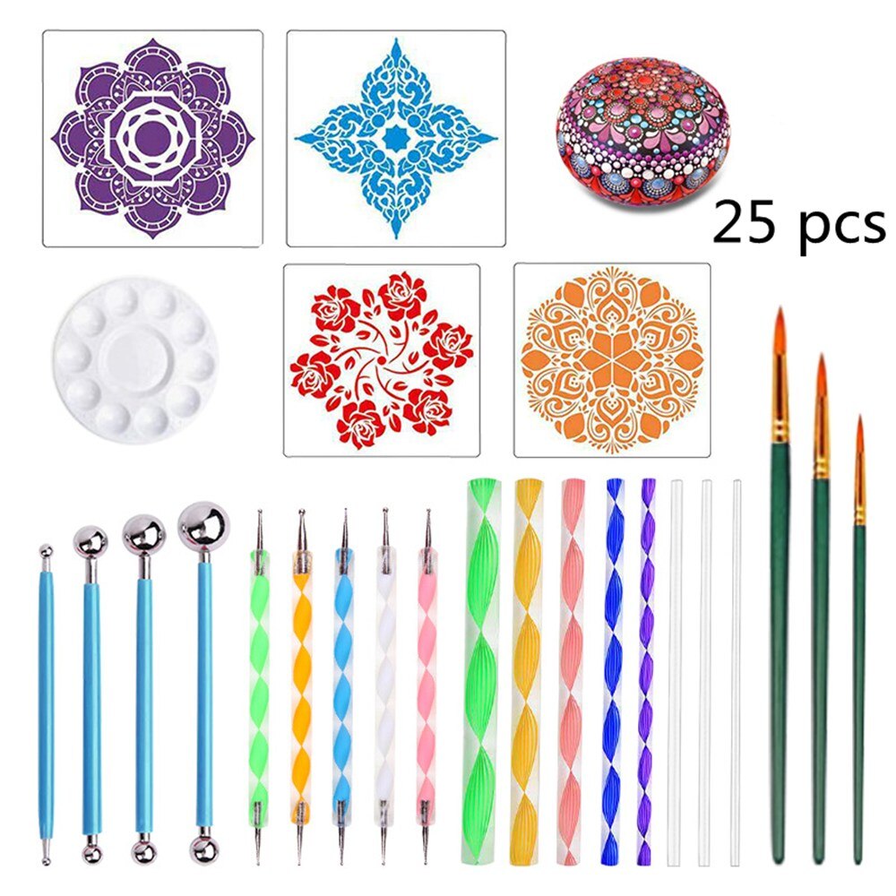Mandala Dotting Tools Set for Painting Rocks Pottery Portable Multifunction Embossing Dot Kit Dotting Tool Set Handwork: 25 pcs