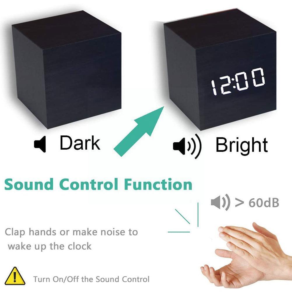 Relojes multifunción LED de madera, reloj despertador de mesa, Control de alarma de escritorio, decoración de madera , voz electrónica Digital, Tabl C1O2