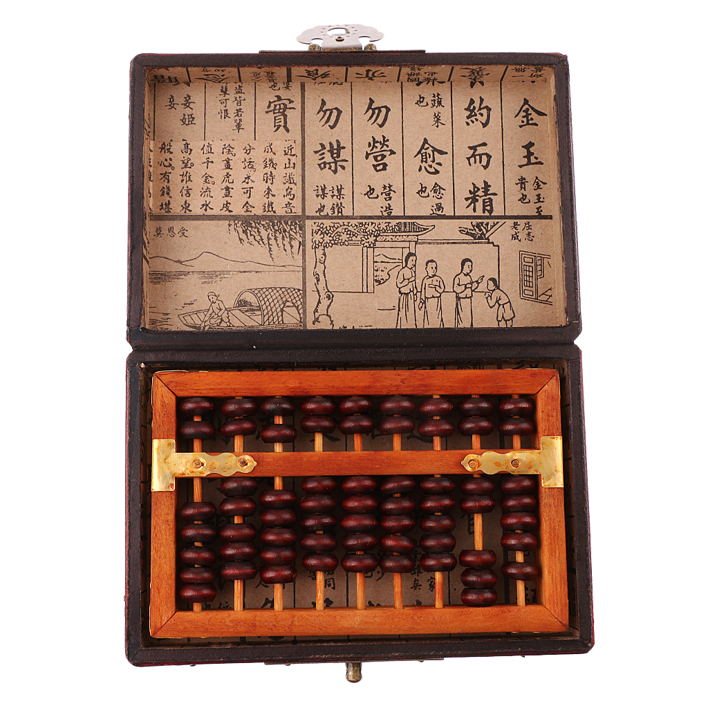 Vintage Chinese Houten Kralen Rekenen Abacus Met Doos Rekenmachine Tellen