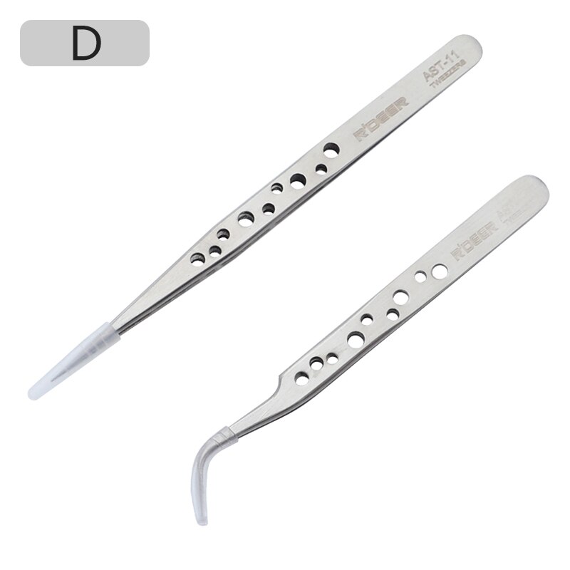Juego de pinzas de precisión de acero inoxidable, pinzas antiestáticas de punta recta curvada, herramienta de reparación electrónica, 1 Juego: AST-11-15