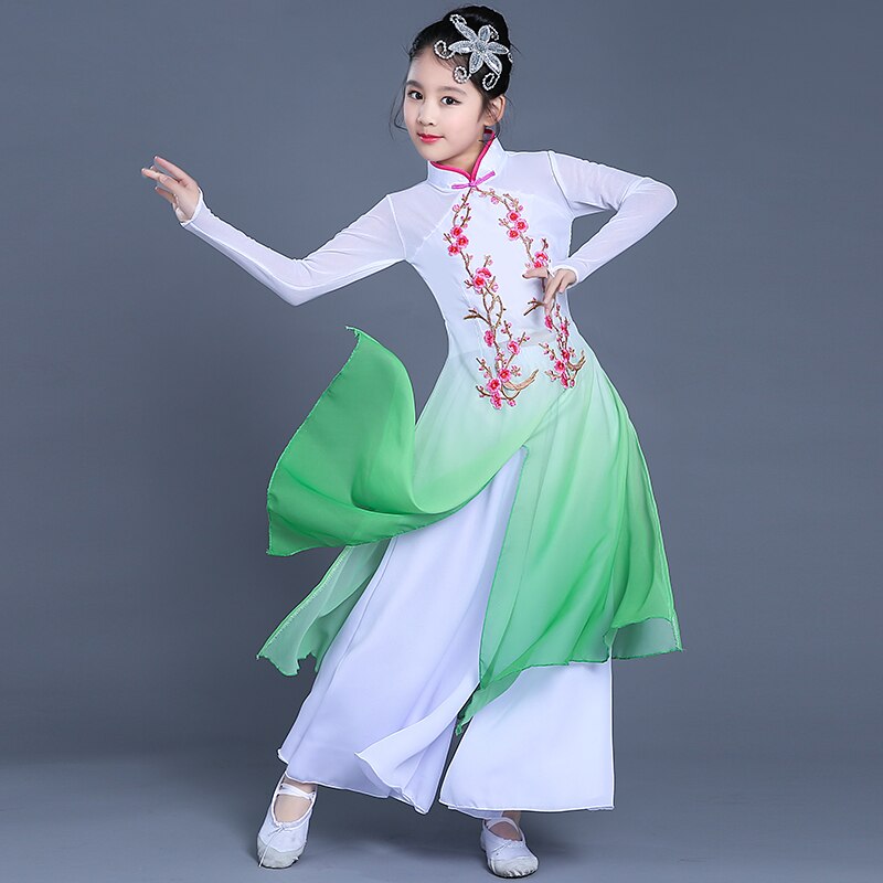 Trajes de baile elegantes clásicos de estilo chino para niños, trajes de danza de paraguas para niñas, traje de espectáculo de danza para niñas, hanfu de viento nacional: 1 / 160