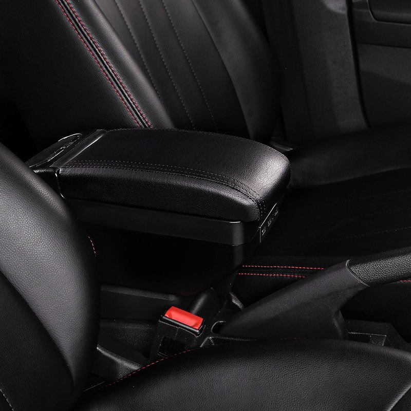 Armrest box For Hyundai I30 Dual Layer Rotatable Large Space PU Leather USB Charging Center Console Storage Box car accessories: C Style All Black