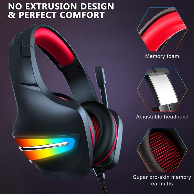 J6 Gaming Headset with Mic and Noise Cancellation Headphone Gaming with Led Light for Phone,Laptop,PS4,PS5,PC,