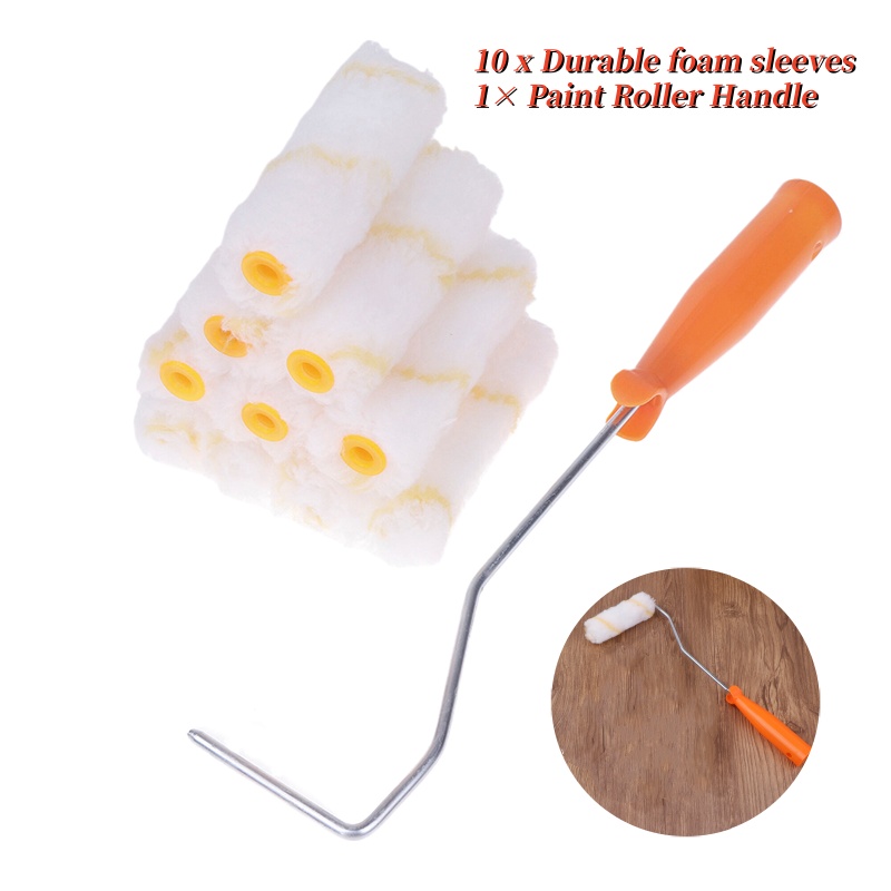 Mini Kit de rodillo de pintura desechable con 10 cubiertas de 4 pulgadas, rodillo de pintura con marco de rodillo de 30cm de largo para pintar paredes, herramienta práctica