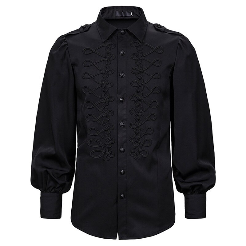 Vintage victorien blanc dentelle ébouriffé col lanterne à manches longues chemise hommes gothique Renaissance médiévale haut grande taille XXL: black / L