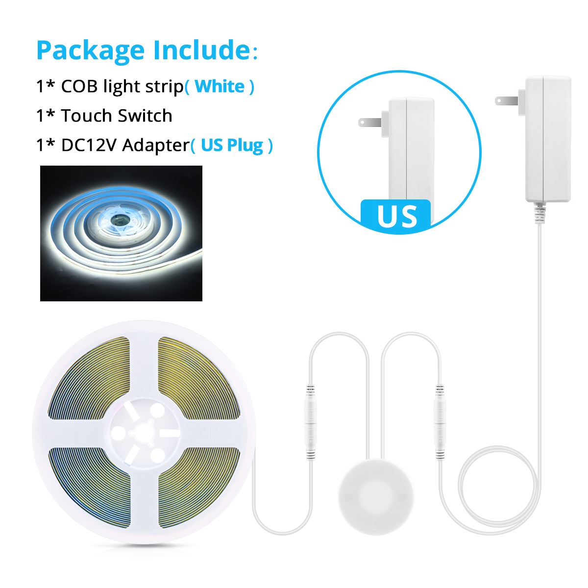 Tira de luces LED COB de 12V, interruptor con Sensor táctil de barrido manual, cinta LED Flexible de alta densidad, 3000K, 4000K, 6500K, decoración para sala de cocina: De Color4 / 4 m