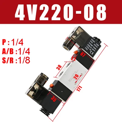 Hochwertiges Magnetventil, 220 V, pneumatisch, 4V220-08, Luft, 5-Wege, 2 Positionen, 1/4 Zoll Spulenlegierung, interner DC 12 V DC 24 V AC110 V: transparent / 3/4"
