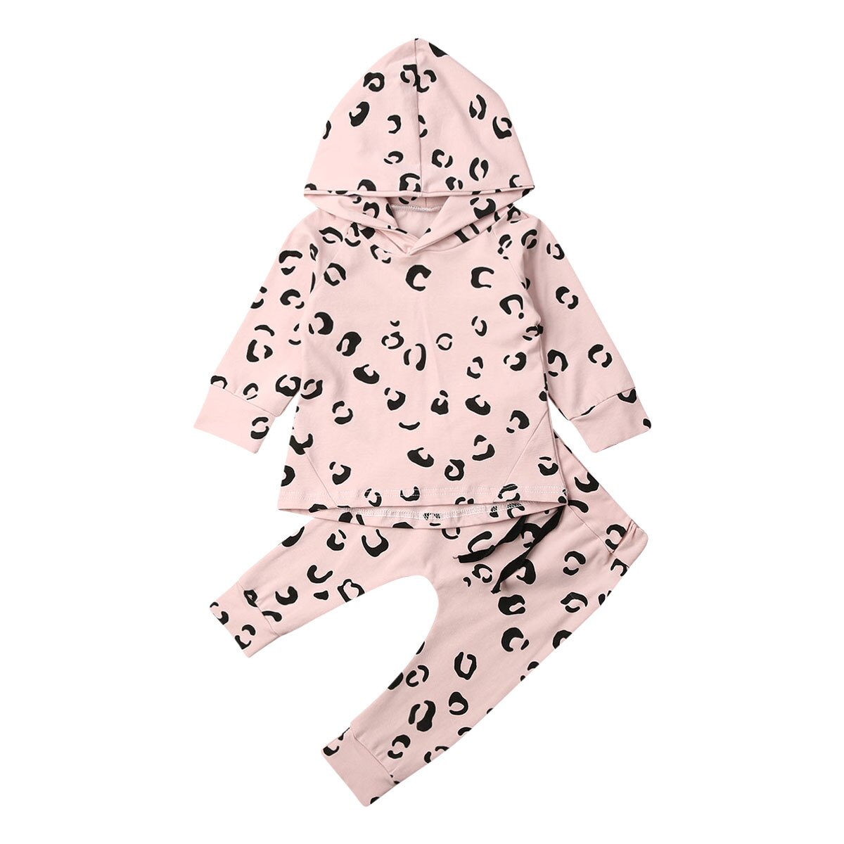 Baby Frühling Herbst Kleidung Leoparden Säuglings Baby Mädchen Kleidung Lang Hülse Mit Kapuze Spitzen + Gamaschen Hosen 2Stck Outfits trainingsanzug: Rosa / 12m