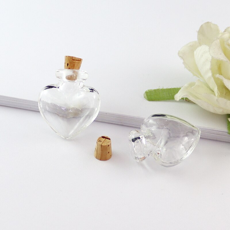 2PCS Klarglas flasche mit kork Kegel flasche anhänger Schnaps Flasche mit kork Glasflasche anhänger: Heart-Clear