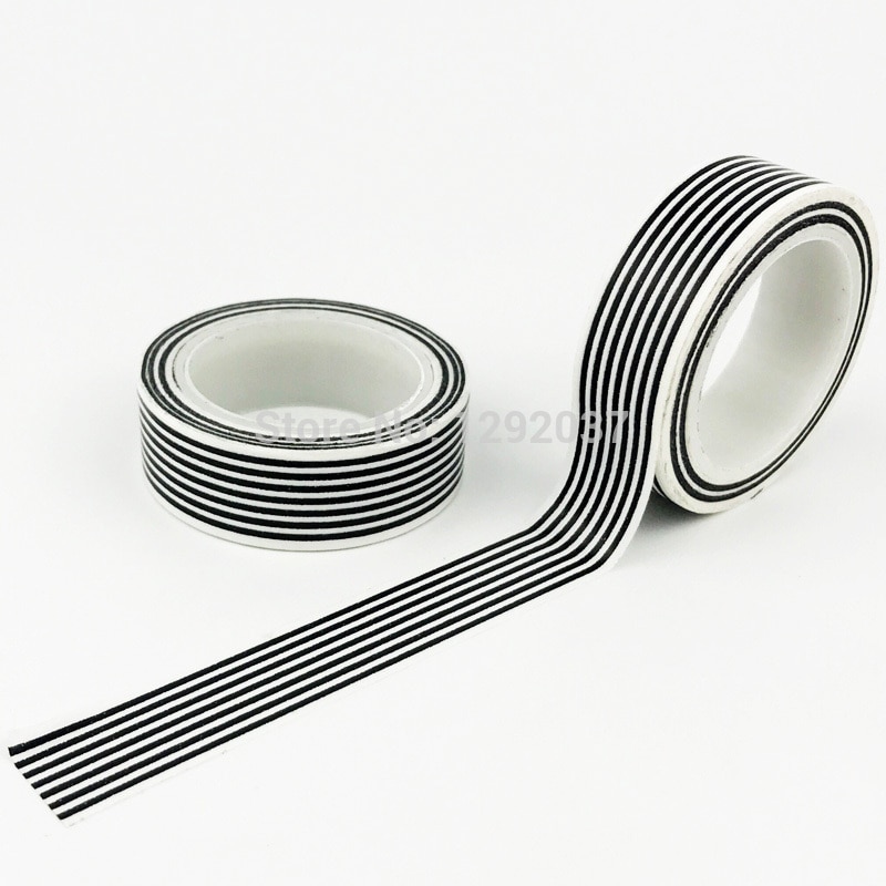 15mm * 10 m 1 st Zwart &amp; Witte Horizontale strepen Primaire Gedessineerde Washi Tape, lijmen Tape Scrapbooking Craft &amp; Hobby Benodigdheden