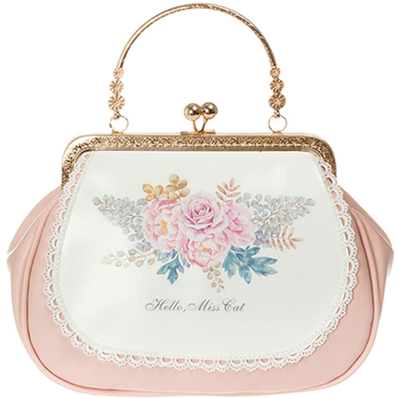 Nuovo cuoio DELL'UNITÀ di elaborazione Del Giappone Lolita Rosa Mini stampa Floreale Borsa Delle Donne Struttura In Metallo Sacchetto di Tote