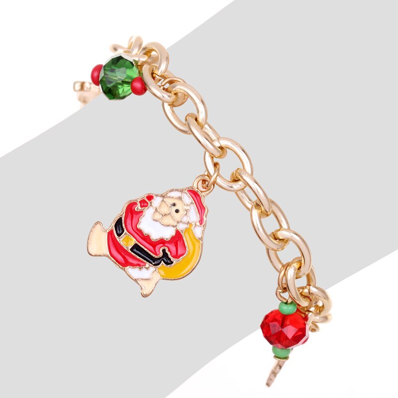 1Pc Mode Vrouwen Meisjes Ronde Armbanden Gouden Kettingen Bedelarmband Sieraden Kerstman Bomen Kerstcadeau Accessoires