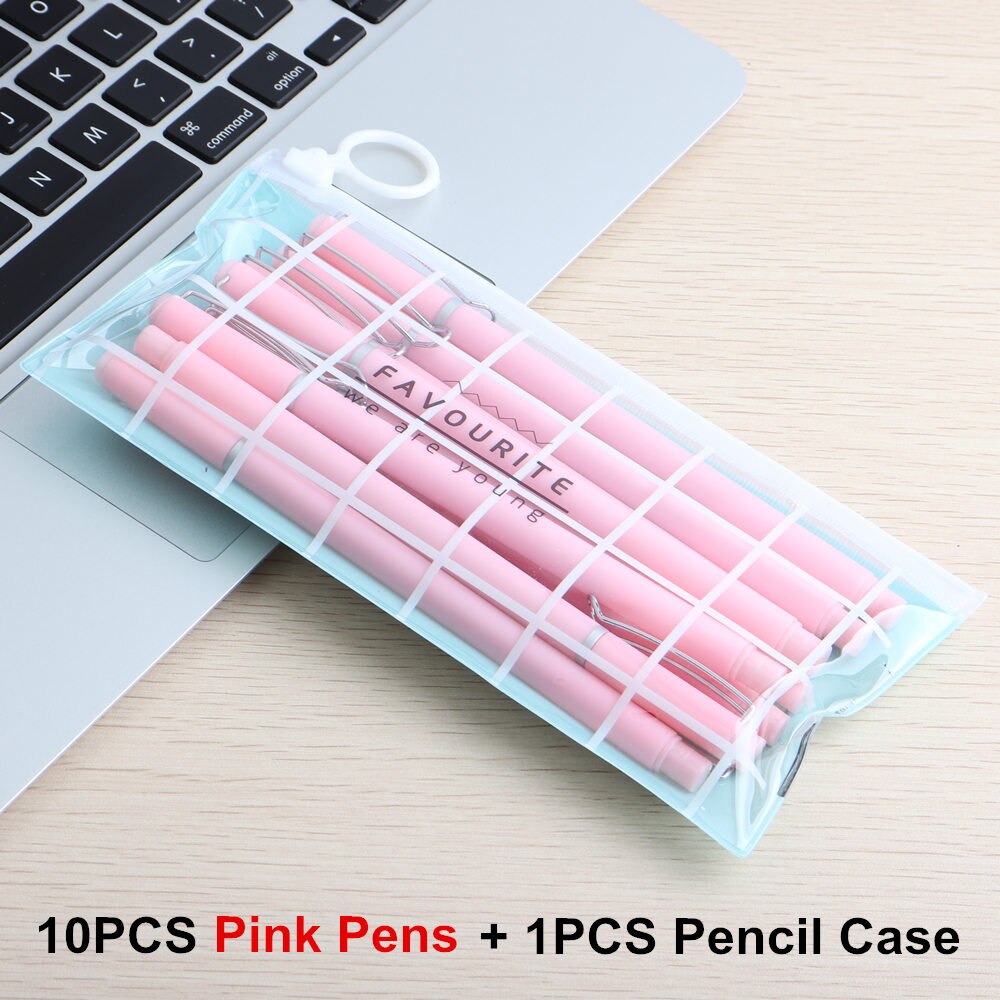10Pcs/Set Promotional gel pen And Pencil Case Pen Stationery Kawaii Gel Ink Pen School Stationery Office Suppliers Pen: 1Set Pink B