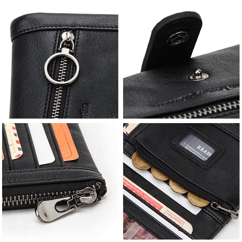 CONTACT'S 100% Genuine Leather Men Wallet Multifunction Long Purse with Coin Pocket Zipper Cartera Male Card Holder Rfid Wallets