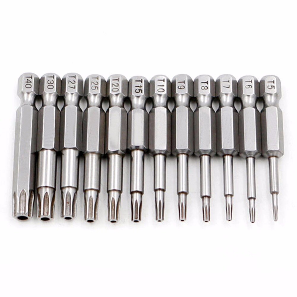 12pc/Set 1/4 Inch Length 50mm T5-T40 Magnetic Torx Electric Screwdriver Bits Tip