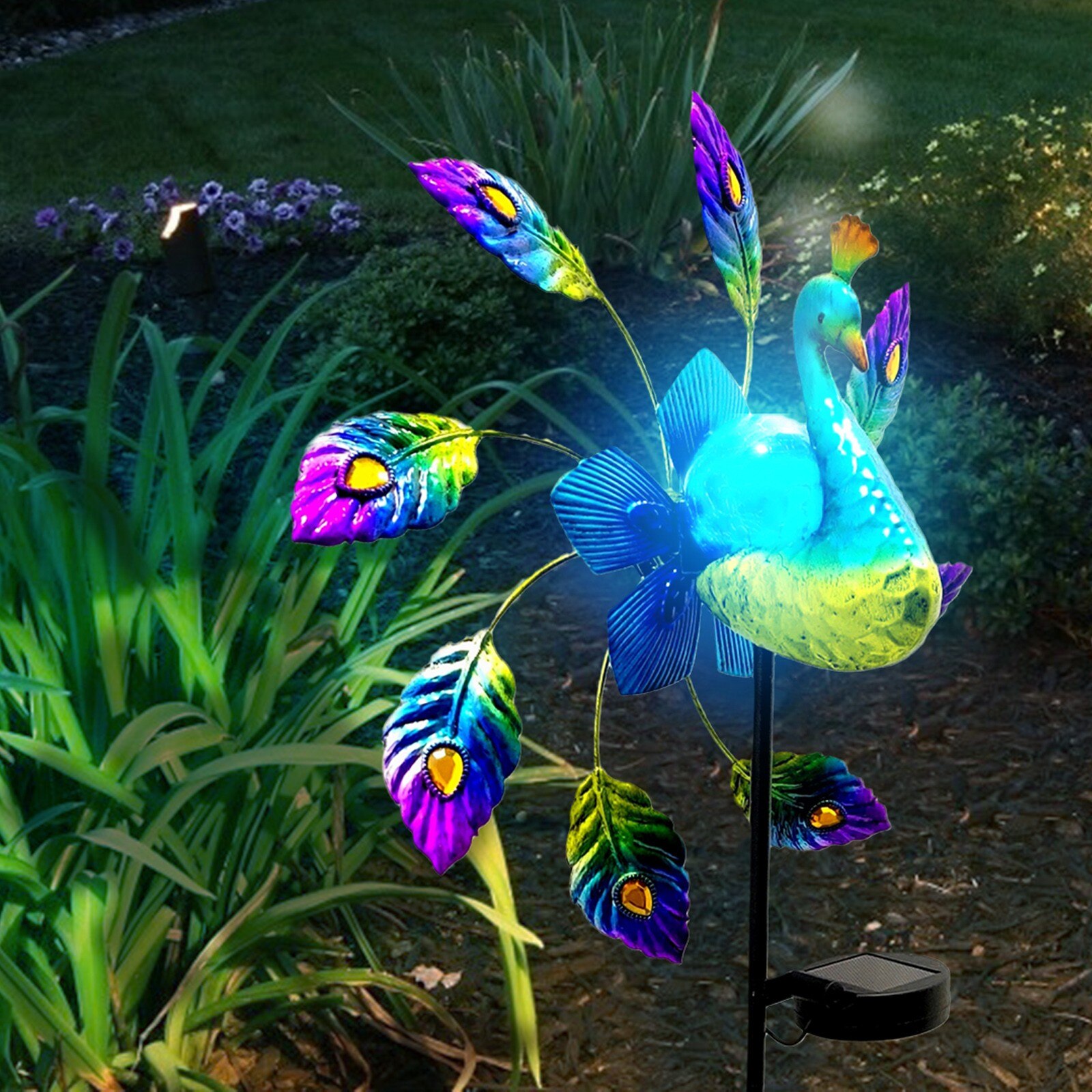 Peacock Solar Light Windmill Garden Decoration Wrought Iron Painted Garden Wind Spinners courtyard Decor Lawn Stake Ornament