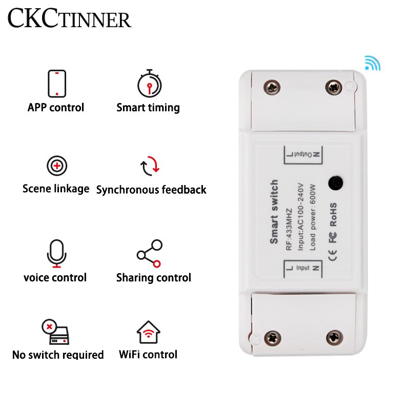 Smart Home House Wireless Remote Switch Breaker WiFi Switch Automation Module LED Light Controller 100-240V AC(50/60Hz) 600W