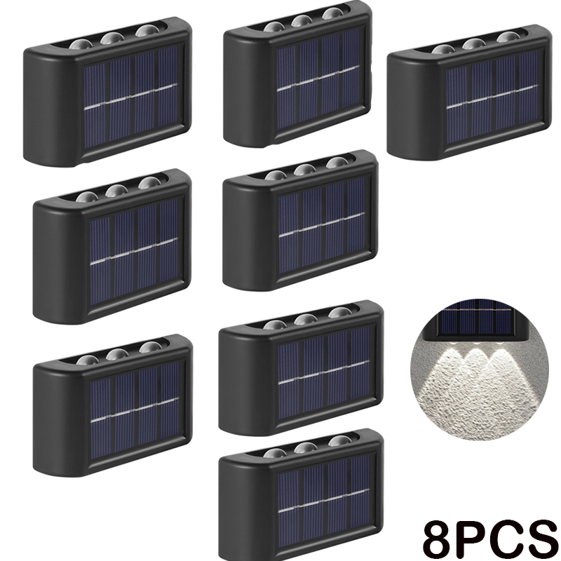 Solar Wall Light Outdoor Waterproof Balcony Wall Lights for Courtyard Street Landscape Garden Decor Lamp Solar Outdoor Wall Lamp: 8PCSWhite light 6LED