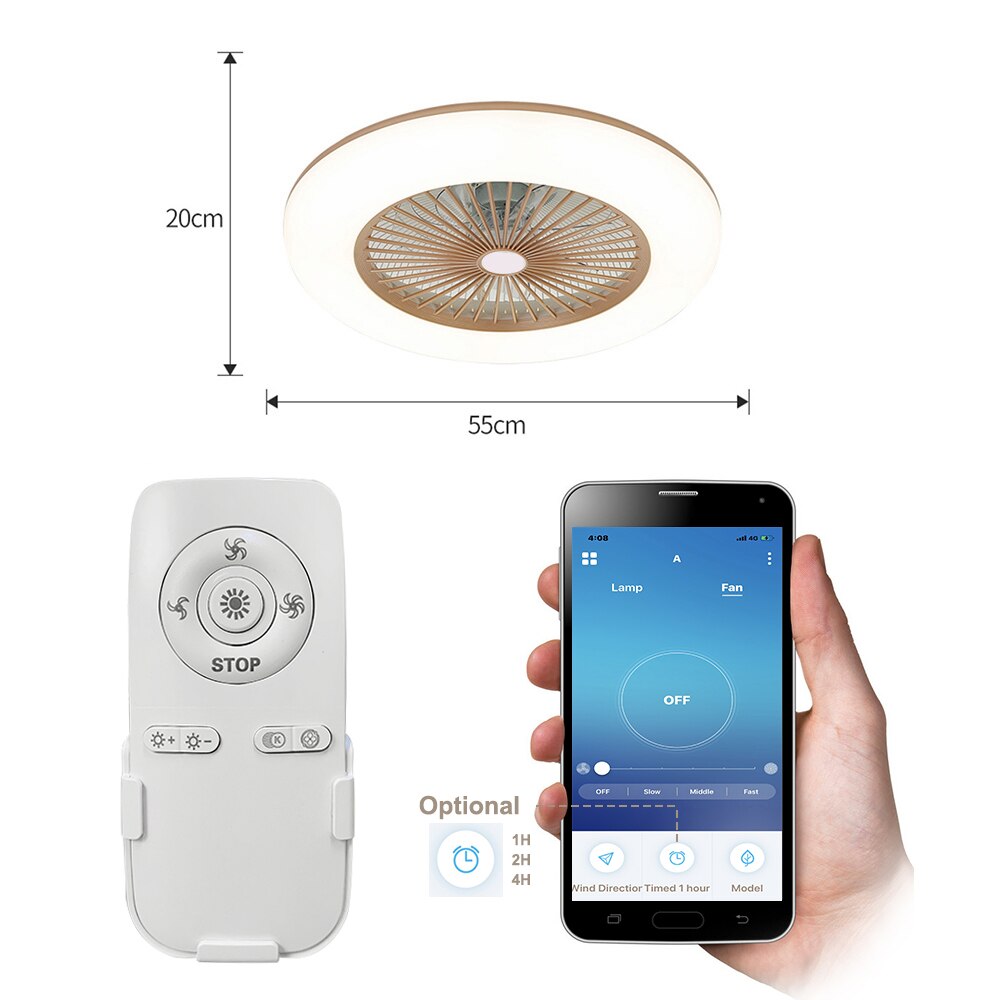 Ceiling Fan with Lighting 180V-265V LED Light with APP Mobile Phone Control Support Bluetooth Connection for Bedroom Living Room