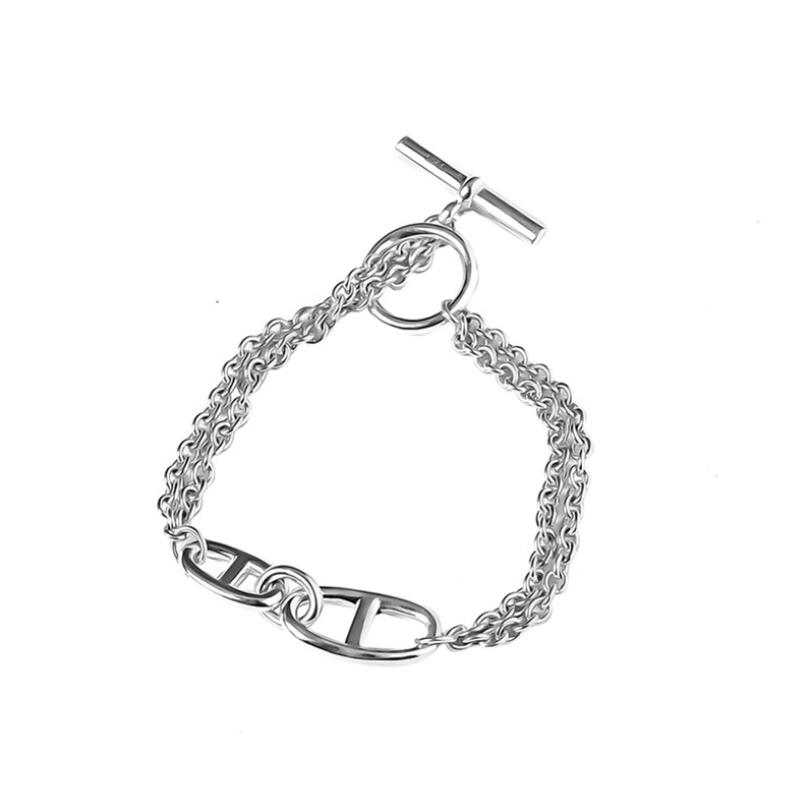 925 Sterling Silver Ins Pig Nose OT Buckle Bracelet For Women Couple Trendy Hip Hop Birthday Party fine Jewelry SAB178