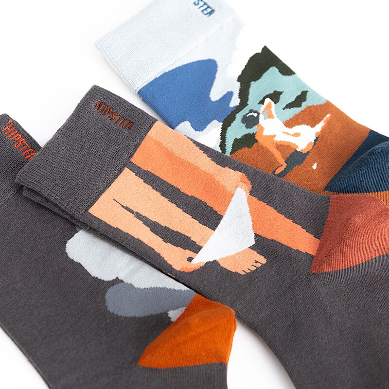 Unisex Oil Painting Style Women Socks 100 Cotton Harajuku Colorful Mid Socks Women 1 Pair Size 35-43 Christmas