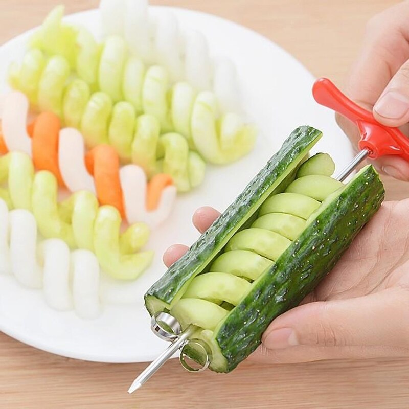 Cuchillo espiral para verduras, cortador para ensalada de patatas, zanahoria, pepino, cortador de tornillos en espiral, herramientas de cocina