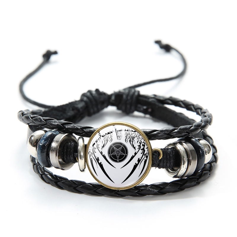 Neue Punk Teufel Satan Ziege Kopf Baphomet Leder Armbinde Jahrgang Invertiert Pentagramm Githic aufbringen Glas Cabochon Charme Armbinde: Stil 12