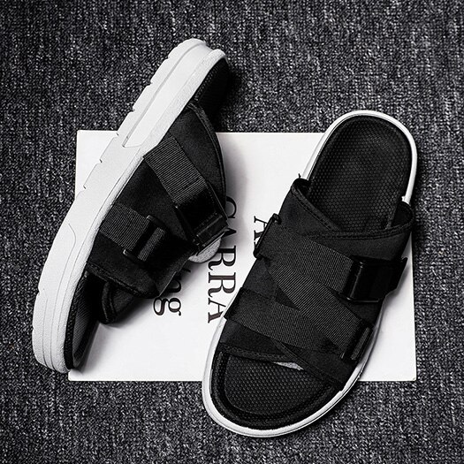 Mesh plus size herresko hjemmesko italienske sandaler strand udendørs native store slip on flot kendt mærke rem slides sommer 45: Hvid / 38