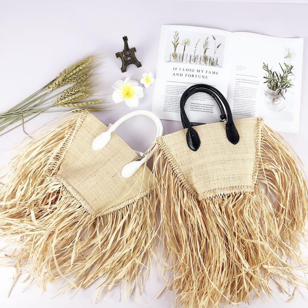 Tassel Straw Bags Women Rattan Weave Handbags Luxury Handmade Paper Shoulder Crossbody Bags Summer Beach Purses