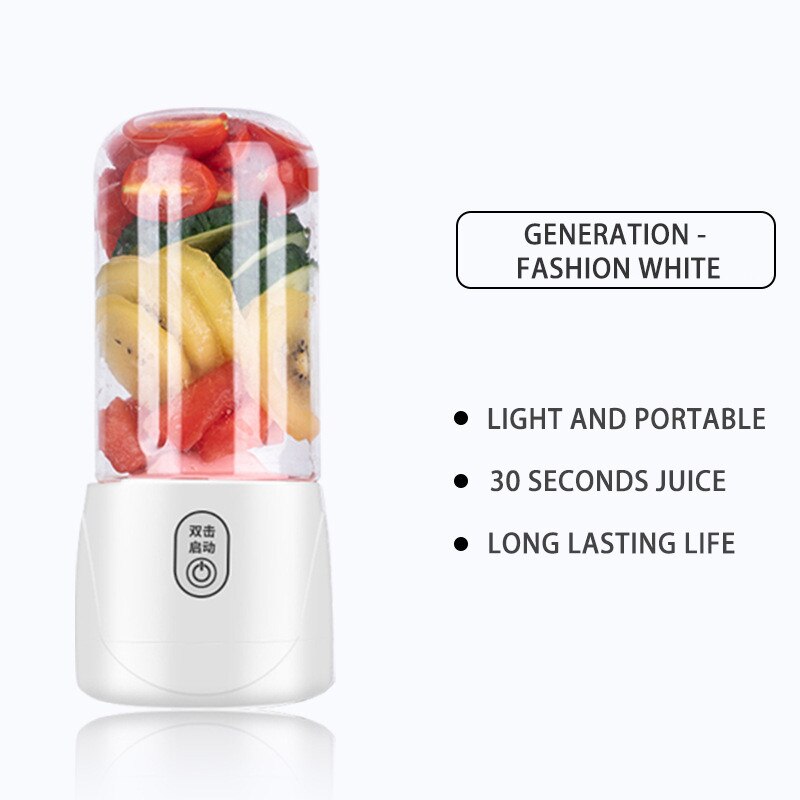 Portable Blender USB Mixer Electric Orange Juicer Machine Smoothie Blender Mini Food Lemon Squeezer Juice Press Extractor: White / 6 Blades