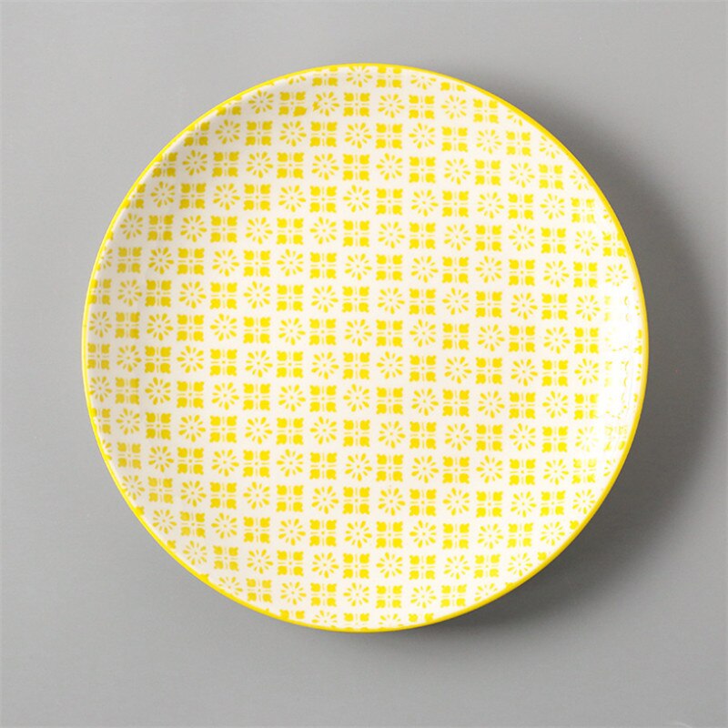 Japanese Style 8 Inch Ceramic Under Glazed Vegetable Dinner Plate Simple Dessert Plate Household Small Steak Dish Food Container: P