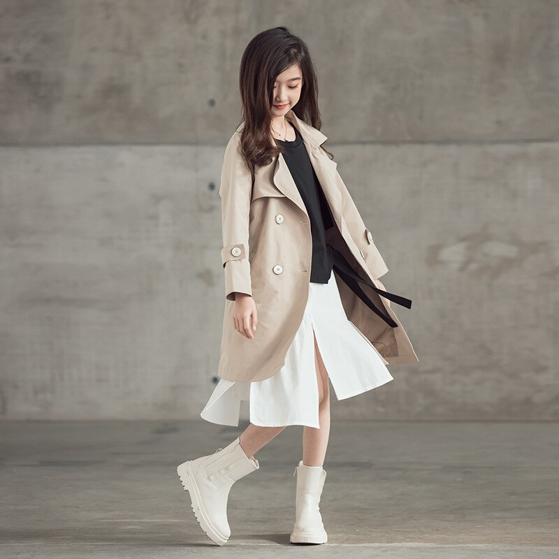 Teenage Trench Coats for Girls Outerwear 2022 Spring Kids Khaki Windbreaker Girls Clothes Long-sleeved Tops Children Jackets