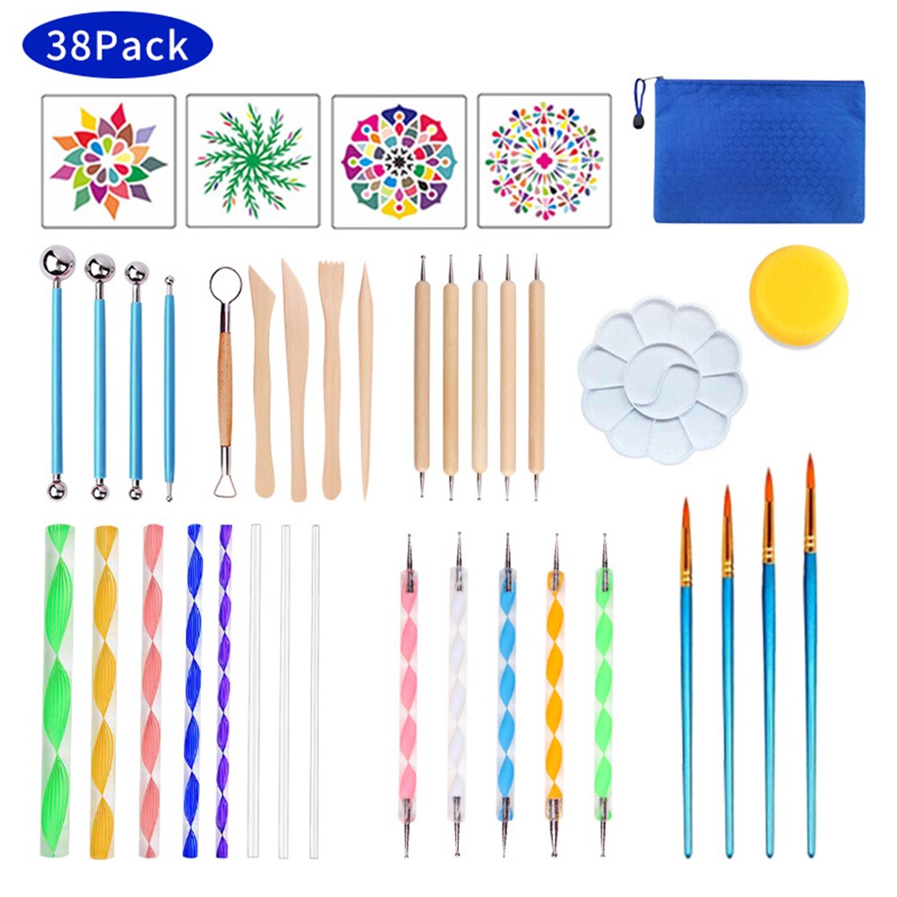 Kit d'outils de pointillage Mandala, 38 pièces, pour peinture de pierres, stylo à bille en acier, accessoires à pois
