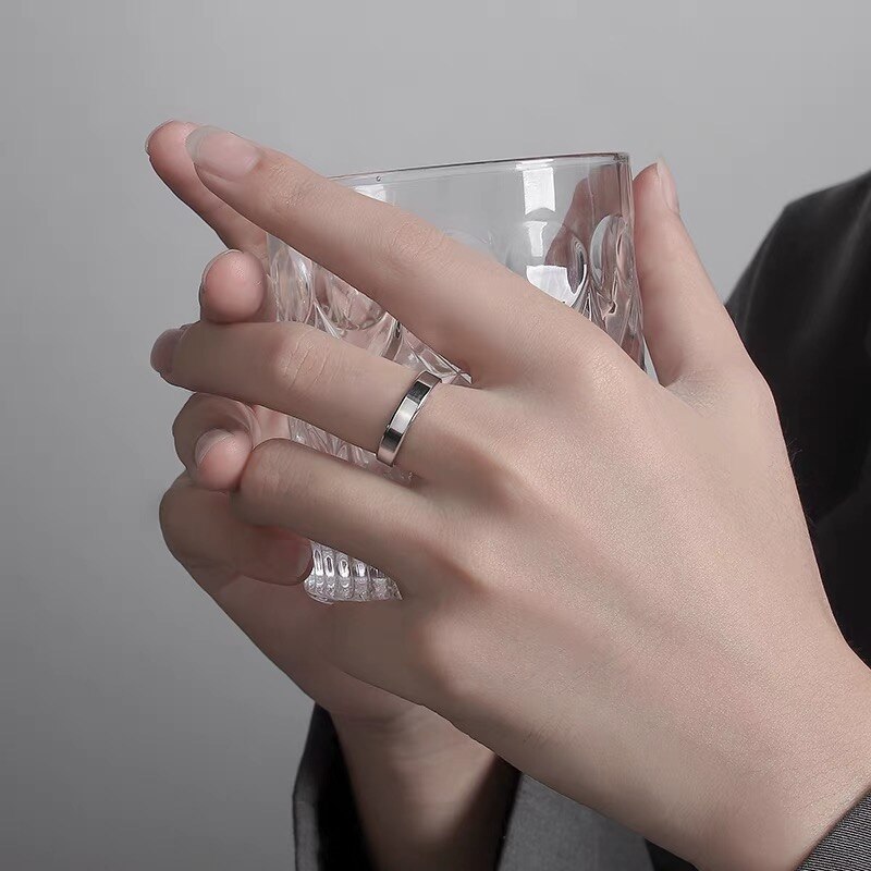 Eenvoudige 4Mm Platte Ringen Voor Vrouwen Mannen Engagement Sieraden Paar Tibetaans Zilveren S925 Ring Wedding Band Voor Liefhebbers Anniversary