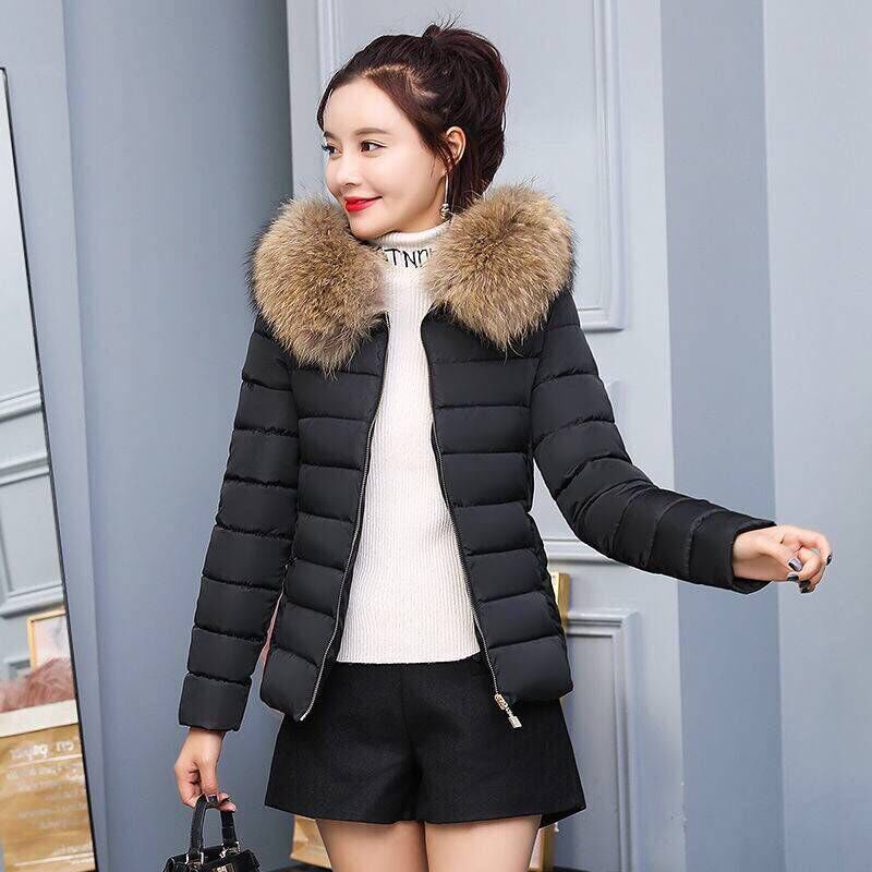 Abrigos de invierno de para mujer, chaquetas de algodón nuevas de plumas, abrigos de algodón de talla grande y ajustados con cuello de pelo corto para mujer
