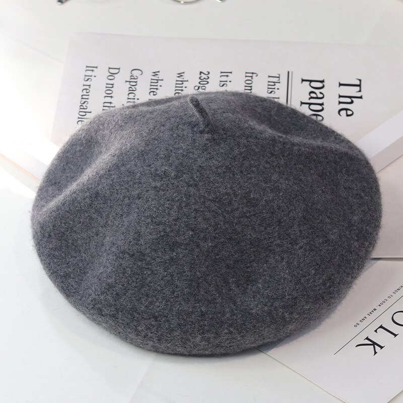 Japanse Herfst Winter Koreaanse Mode Wol Baret Vrouwen Hoed Retro Wollen Schilder Hoed Britse Art Bud Hoed Vrouwen barette Hoed: Donkergrijs