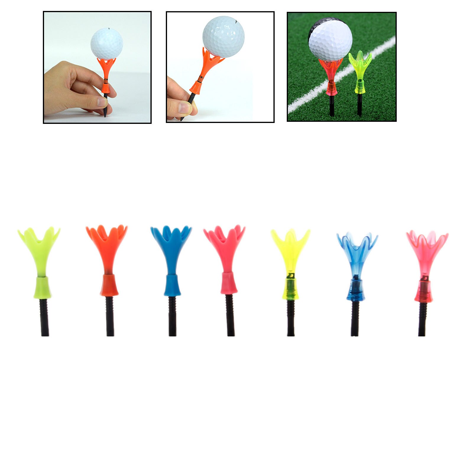 Gohantee 3 st golf tees kronblad rotation gräns boll tees justerbar höjd super stabil boll tees golf tillbehör 7 färger välj