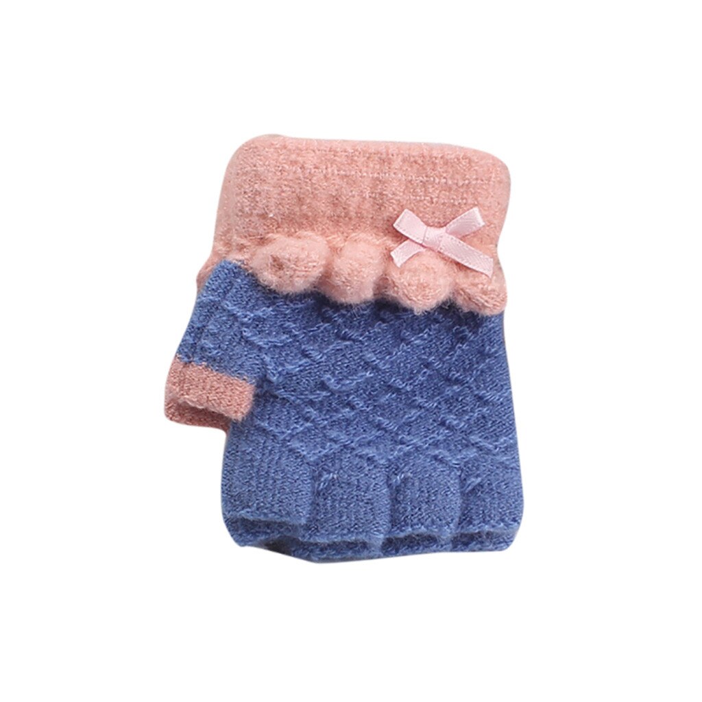 Mezzi della Barretta di inverno Dei Bambini Del Fumetto Caldo Guanti A Maglia Guanti Per Bambini Sveglio Lavorato A Maglia Jacquard Guanti Mezzi della Barretta перчатки женск: Blu