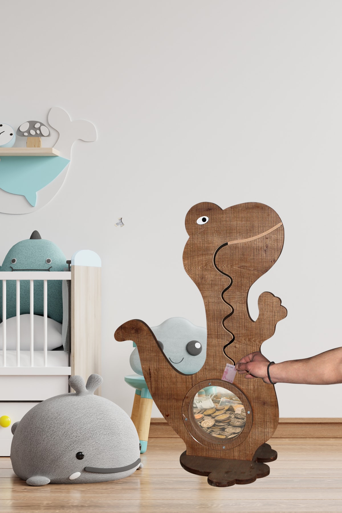 Wooden Dinosaur Paper and Coin Piggy Banks