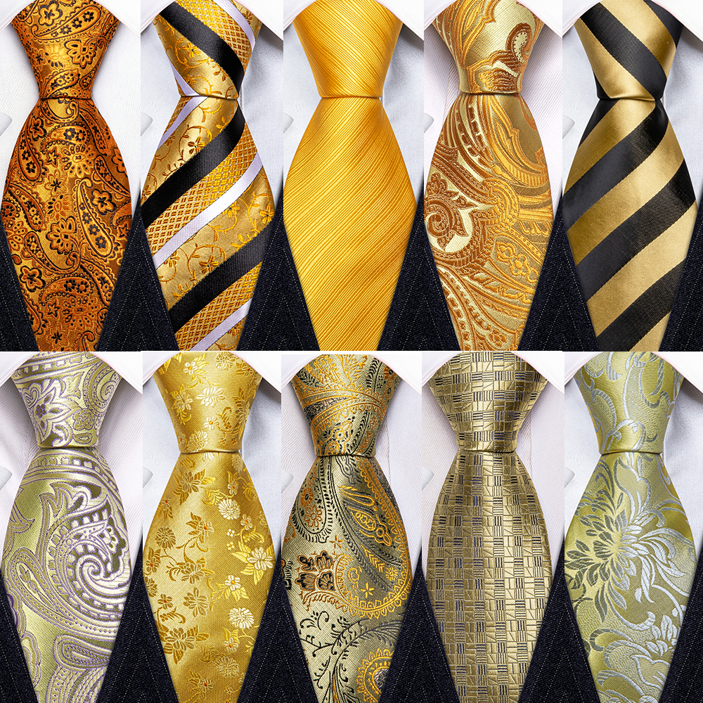 Luxury Gold Floral Ties For Men Exquisite Silk Necktie Handkerchief Cufflinks Sets Groom Wedding Business Party LN-6367