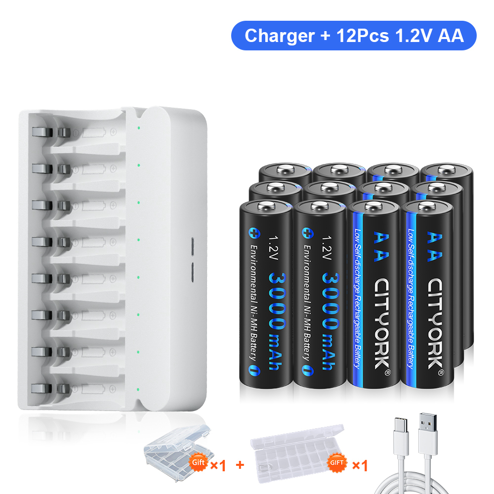 CITYORK 1,2 V AA AAA batería recargable NIMH NI-MH + 8 ranuras LED cargador rápido de batería inteligente para baterías NIMH AA AAA de 1,2 V: Verde militar