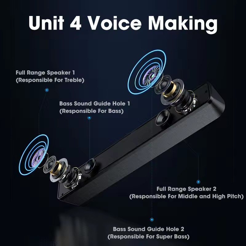 PC-soundbar Bekabelde en draadloze Bluetooth-luidspreker USB-aangedreven soundbar voor tv PC Laptop Gaming Home Theater Surround Audio-systeem