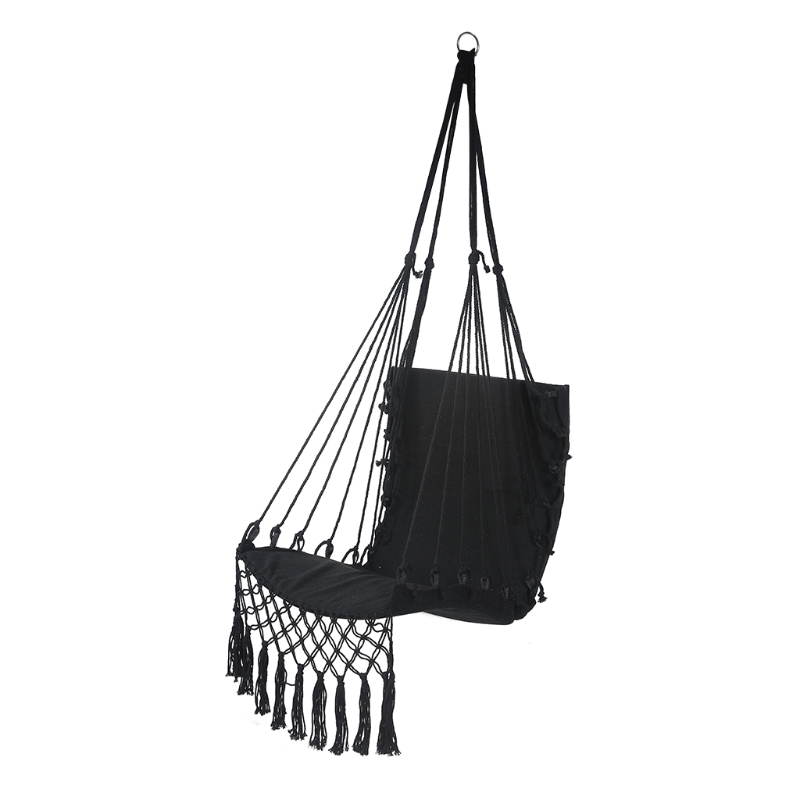 Hamaca de macramé colgante, silla de cuerda de algodón, columpio para uso interior y exterior, novedad de: Negro