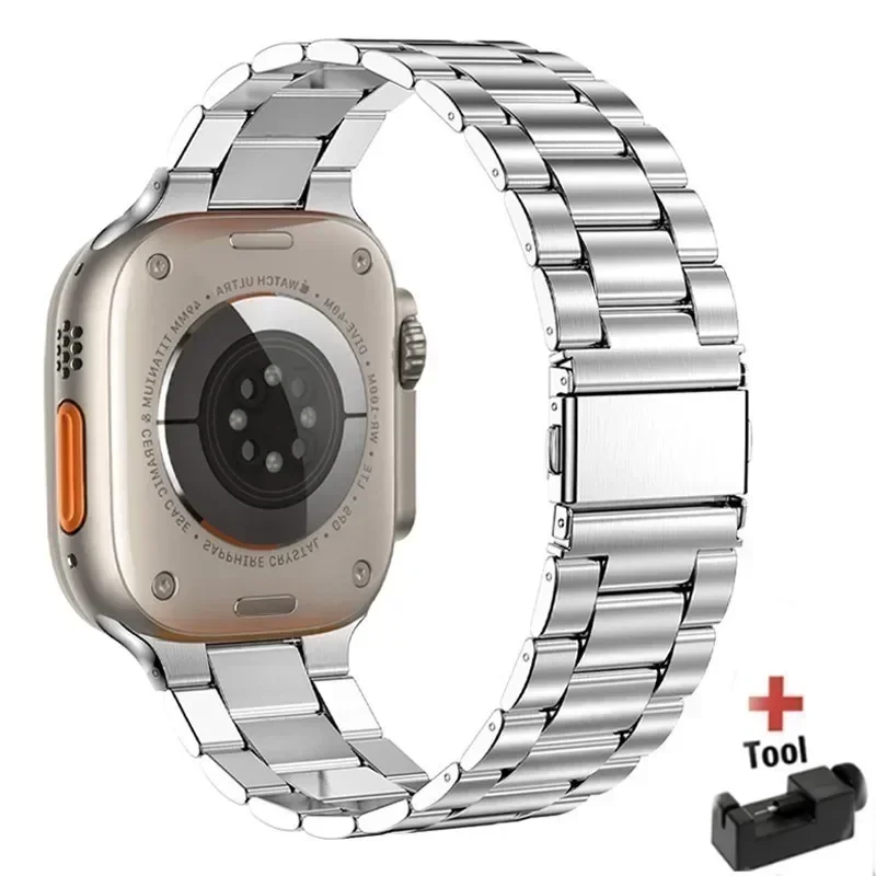 Rustfri stålrem til apple watch-rem 44mm 45mm 38-42-40-41mm metalledarmbånd iwatch-serie 10 8 7 6 5 4 3 se ultra 49m: Sort hvid / 22mm