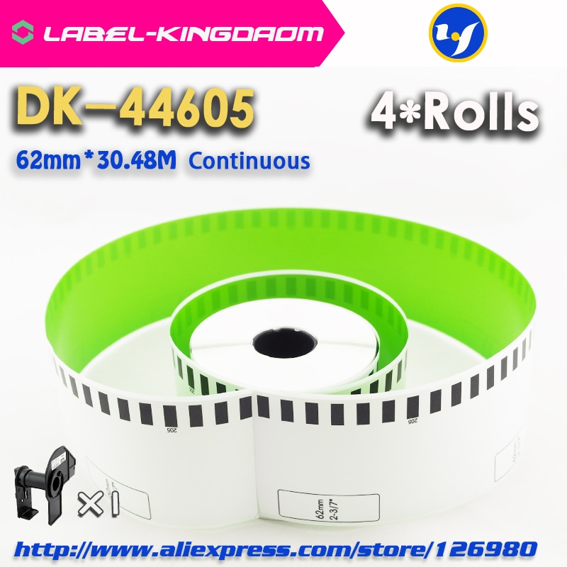 4 navulrollen compatibel dk -44605 label 62mm*30.48m continu compatibel voor brother labelprinter groen papier  dk44605 dk-4605